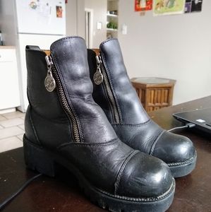 Leather zip up Moto ankle boots